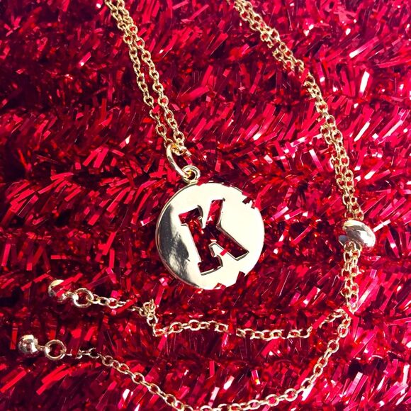NWOT Necklace Gold Slide adjustable Chain Round Pendant with cut out letter K - Picture 2 of 4